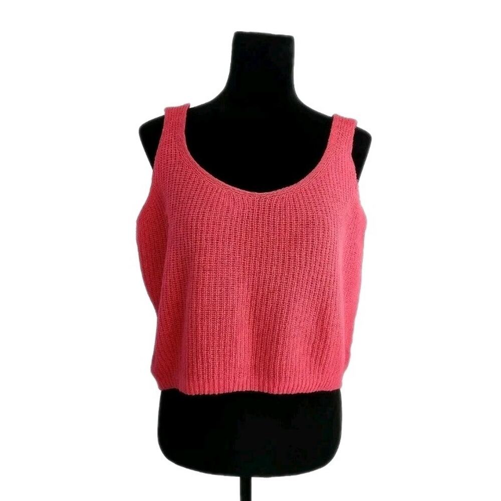 Iris Firenze Hot Pink Cropped Oversized Knit Crochet Tank Top Cotton Blend OS